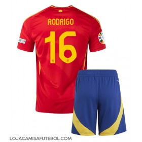 Camisa de Futebol Espanha Rodri Hernandez #16 Equipamento Principal Infantil Europeu 2024 Manga Curta (+ Calças curtas)
